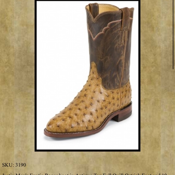Justin Boots Tan and Brown Ostrich Western Boots - Picture 1 of 14
